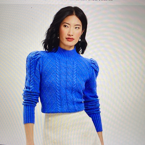 LOFT Sweaters - NWT Loft Puff Sleeve Turtleneck Cable Cropped Slim Fit Sweater, Womens XXL.